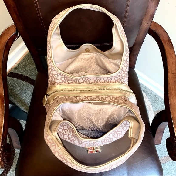 DONNA KARAN NEW YORK Satchel Chino Logo Gold Bag - Picture 7 of 13